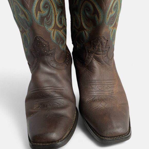 Justin Boots Women's 8.5 Turquoise Leather Western Cowboy Cowgirl Square Toe - Picture 4 of 13